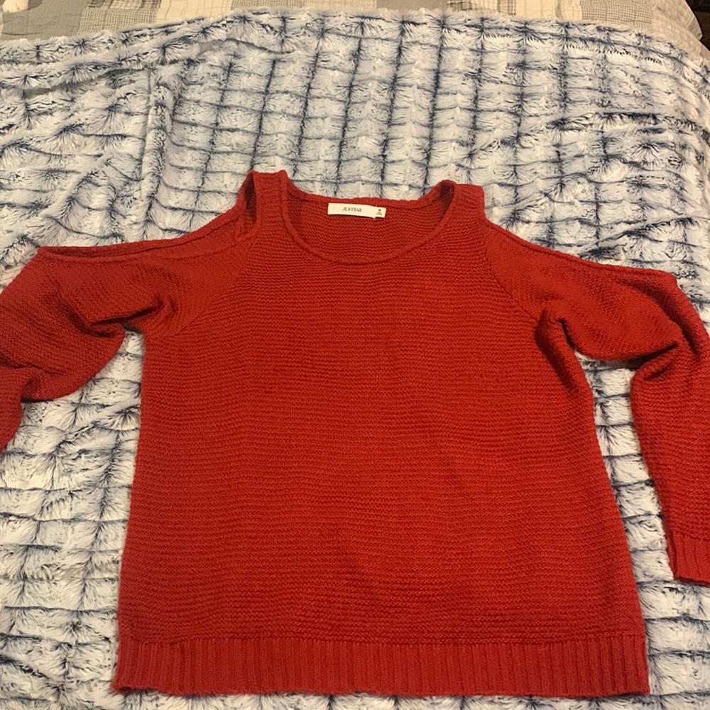 Lightweight, cold shoulder sweater